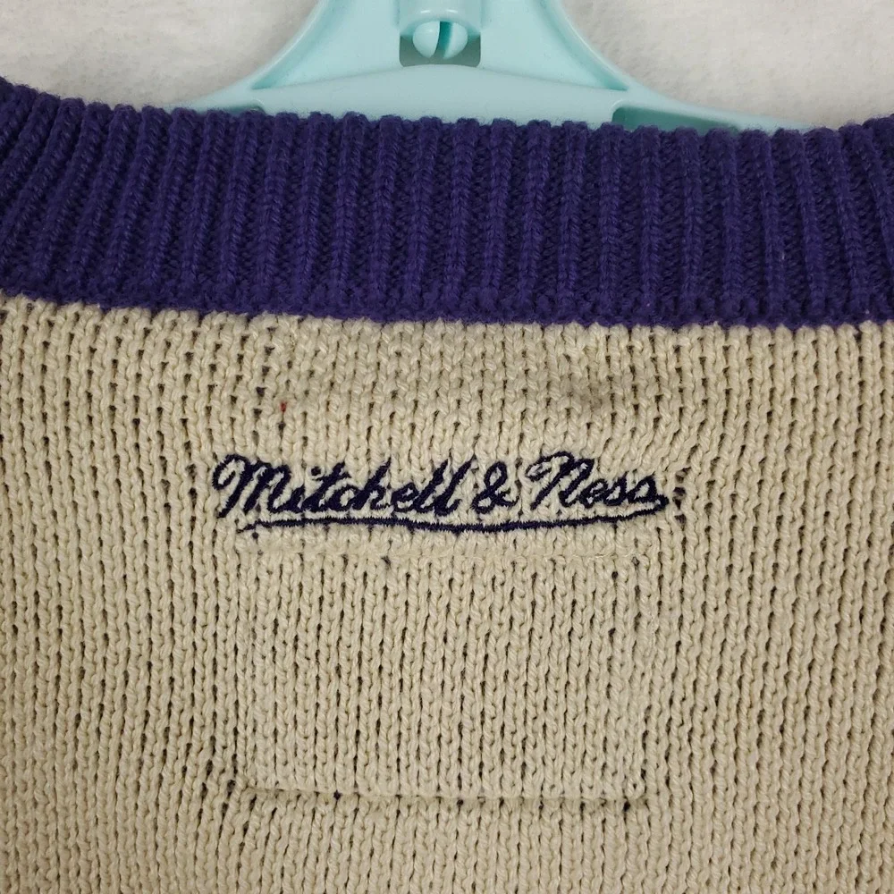 LA Lakers Mitchell & Ness NBA Medium‎ Womens Knit Sweater Cream Purple New